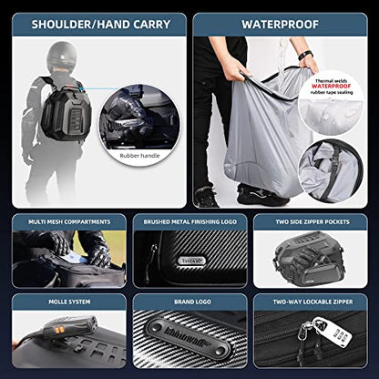 Motorcycle Tail Bag Waterproof 23-35L Expandable Motorbike Helmet Bag Luggage Bag Storage Bag with Sissy Bar Straps Matte Black