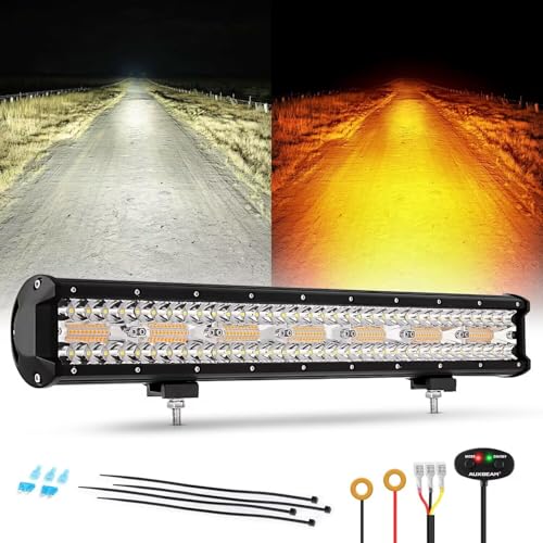Auxbeam 6 Modes Amber White Series, 20 Inch LED Light Bar 420W, Strobe Light Flashing Warning Emergency, Spot Flood Combo Off Road Light for Trucks, Cars, ATVs, UTVs, Boats - color: 20"