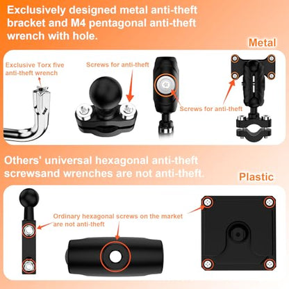 6.25" Motorcycle CarPlay Screen, Android Auto, Motorcycle GPS Navigation System, HD IPS Touchscreen Display, Bluetooth, Voice Control, IP67 Waterproof, Universal Metal Mount for Motorcycles - size: 6.25inch+Mout