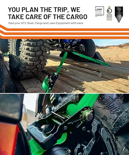 Strapinno Retractable Ratchet Tie-Down Straps,5,000 lbs Breaking Strength- 2 in x 12 ft Heavy Duty Ratchet Strap with Safety Lock S Hooks for Motorcycles, ATVs, UTVs, Lawn Equipment & Cargo (Green) - color: Green