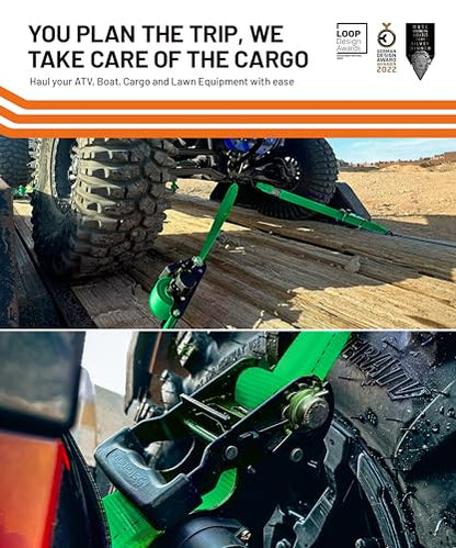 Strapinno Retractable Ratchet Tie-Down Straps,5,000 lbs Breaking Strength- 2 in x 12 ft Heavy Duty Ratchet Strap with Safety Lock S Hooks for Motorcycles, ATVs, UTVs, Lawn Equipment & Cargo (Green) - color: Green