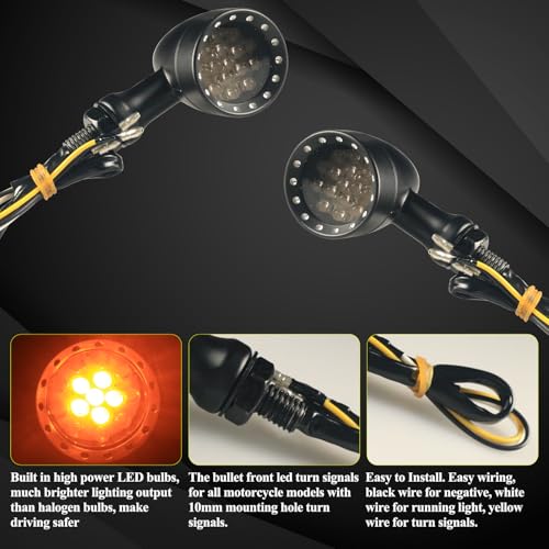 Motorcycle Universal Bullet Front Rear LED Turn Signals,Amber Blinker Indicator Red Brake Taillights Motorbike Running Light Compatible with Harley Kawasaki Honda Suzuki Yamaha Triumph Scooter - color: Amber+Red+White