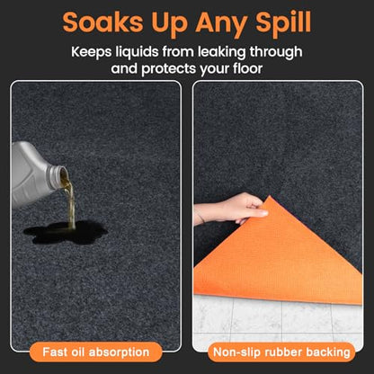 Heavy Duty Oil Spill Mat, 7' 2" x 8' 4", Premium Absorbent Oil Pad, Garage Floor Mat for Under Car, Protects Garage Floor from Spills, Drips, Splashes and Stains,Washable, Reusable - size: 7' 2" x 8' 4"