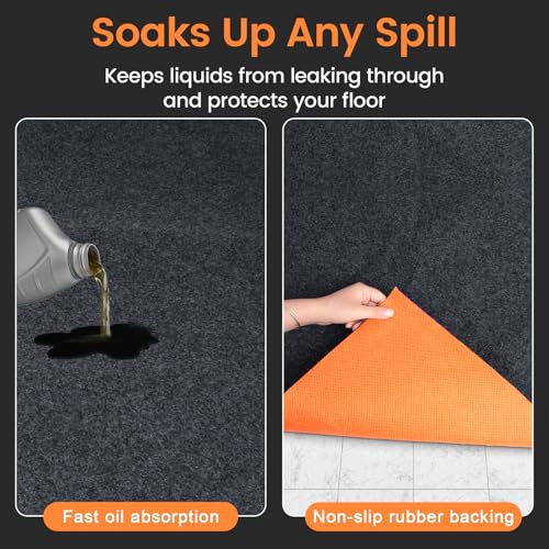 Heavy Duty Oil Spill Mat, 6' 8" x 8' 6", Premium Absorbent Oil Pad, Garage Floor Mat for Under Car, Protects Garage Floor from Spills, Drips, Splashes and Stains,Washable, Reusable - size: 6' 8" x 8' 6"