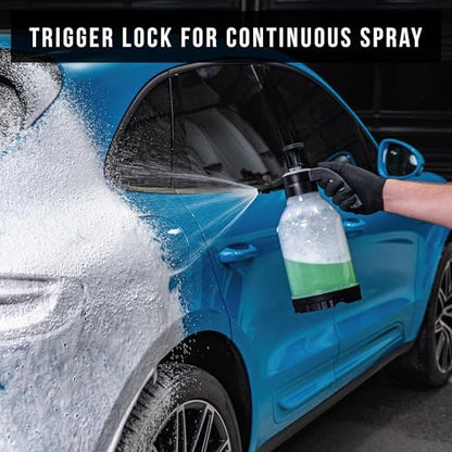 VIKING V+ Premium Foam Pump Sprayer for Car Cleaning Kit and Car Detailing Kit, Foaming Spray Bottle with Trigger Lock, Adjustable Nozzle; Clear Canister with Level Indicators; 1.25L Working Capacity