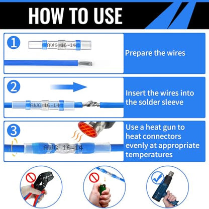 Sopoby 250PCS Solder Seal Wire Connectors Insulated Waterproof Electrical Wire Terminals Heat Shrink Solder Butt Connectors Kit for Automotive Marine - size: 250PCS