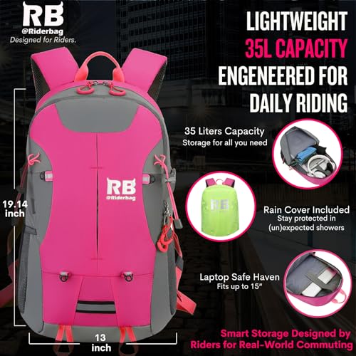 Reflective Motorcycle Backpack – Hi Viz EDC Commuter Bag for Riders, Night Travel, and Daily Use with Helmet Holder, Laptop Compartment, Ventilated Back, Urban Gear (pink backpack) - color: Pink