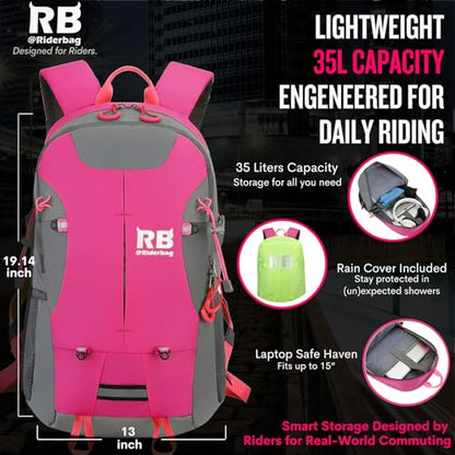 Reflective Motorcycle Backpack – Hi Viz EDC Commuter Bag for Riders, Night Travel, and Daily Use with Helmet Holder, Laptop Compartment, Ventilated Back, Urban Gear (pink backpack) - color: Pink