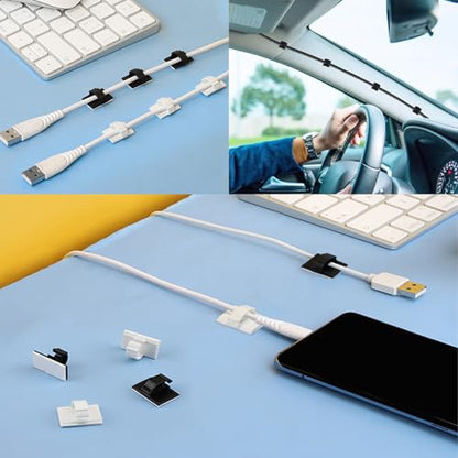 Adhesive Cable Holder Management Wire Clips 50 Pcs White，Suitable for Cables with a Diameter of ≤ 6mm in Cars, Houses, and Offices - color: White