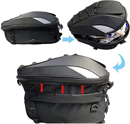 Motorcycle Tail/Seat Bag - Dual Use Waterproof Helmet Bag for Motorbike - with One Extra Cargo Net - color: Black&White
