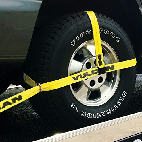 VULCAN Car Tie Down Kit - Adjustable Loop - Snap Hooks - Classic Yellow - Complete Kit Includes 4 Straps and 4 Ratchets - size: Classic Yellow