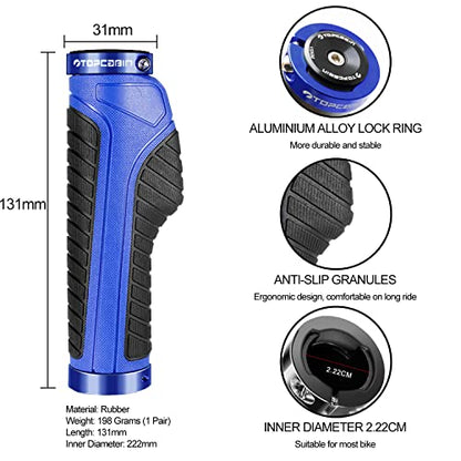 TOPCABIN Ergonomic Bike Grips - Widen Holding Rubber Grips with Aluminum LockGrips for Mountain & Road Bikes - color: Knife Style, Blue/Black (Aluminum Lock Plug)1 Pair