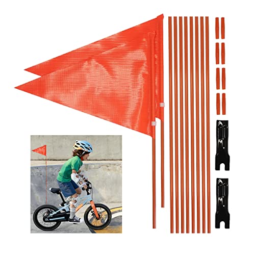Bike Safety Flag with Pole 2 Sets, 6-Foot Adjustable Height Sturdy Fiberglass Tear-Resistant Waterproof Orange Safety Flag (Orange and Red) - color: Orange and Red