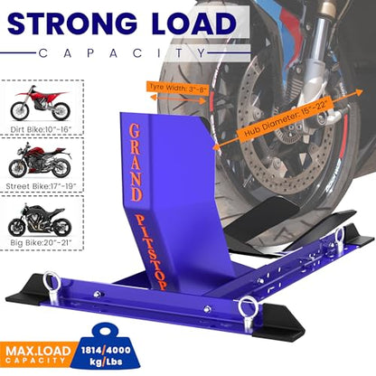 GRAND PITSTOP Universal Wheel Chock for Motorcycle Stand for Trailer Completely Adjustable Detachable Foldable Wheel Chock (Blue)