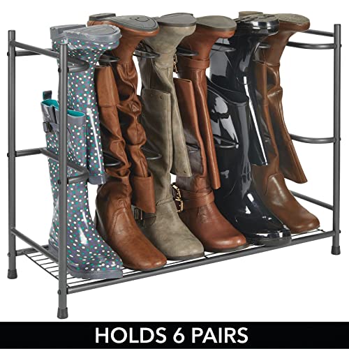 mDesign Boot Storage and Organizer Rack - Space-Saving Holder for Rain, Riding, Dress Boots - Holds 6 Pairs, Sleek Modern Design, Sturdy Steel Construction - Graphite Gray - color: Graphite