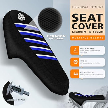 Ribbed Ebike Seat Cover Compatible with Ridstar Q20 Electric Bike Non-Slip Waterproof Anti-UV Protect Seat Cushion (Blue White) - color: Blue White