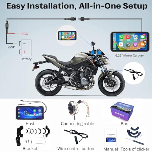 6.25" Motorcycle Carplay & Android Auto Touch Screen | GPS Navigation System with Bluetooth & Wifi, Navigation, Siri, Google Assistant with Wire Control