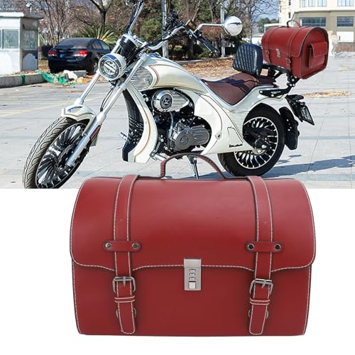 Motorcycle Luggage Bag with Quick Release Mount for Rear Racks, 29.5L Motorcycle Trunk Bag for Gear and Tools, Water defiance PU Leather Shell (Wine Red) - size: Wine Red