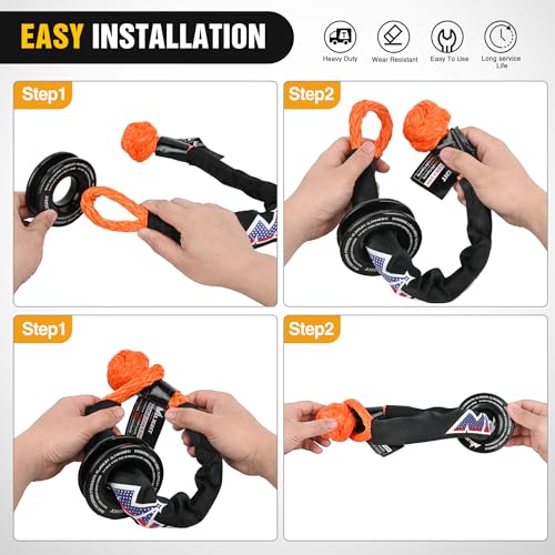 Nilight Synthetic Soft Shackle & Recovery Ring Kit 1/2inch x 24inch Soft Shackle (56,000 LBS Breaking Strength) with Snatch Ring (46,000 LBS MBS) for 4x4 Truck SUV ATV Off Road, 2 Years Warranty - color: 1Pc Shackles Orange + Snatch Ring
