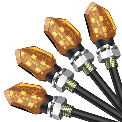 Justech 4PCS 5LEDs Motorcycle Indicators, Micro Amber Led Turn Signal Lights, Universal Motorbike Turning Indicators 12V M8 IP65 Waterproof Signal Blinkers (Amber Lens, Amber Light) - color: Amber Lens, Amber Light