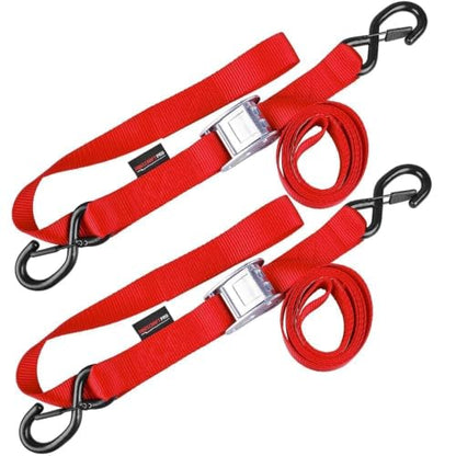 AWELCRAFT Motorcycle Tie Down Straps (2 Pack),3300lb Break Strength,1.5in x 8FT Steel Cambuckle Dirtbike Strap,Integrated Soft Loops & Double S-Hooks with Safety Clips,Lab Tested,Red - color: Red