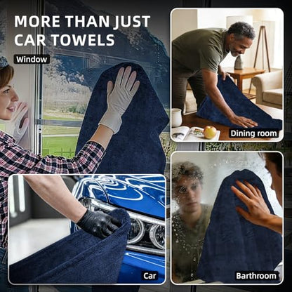 2-Pack 24" x 36" 11.8" x 11.8" Twisted-Loop Car Drying Towel 1500GSM Microfiber Cleaning Cloth for Car Trucks Motorcycles Streak Free Lint Free Ultra Absorbent Washing Cloth for Kitchen Window (Blue)