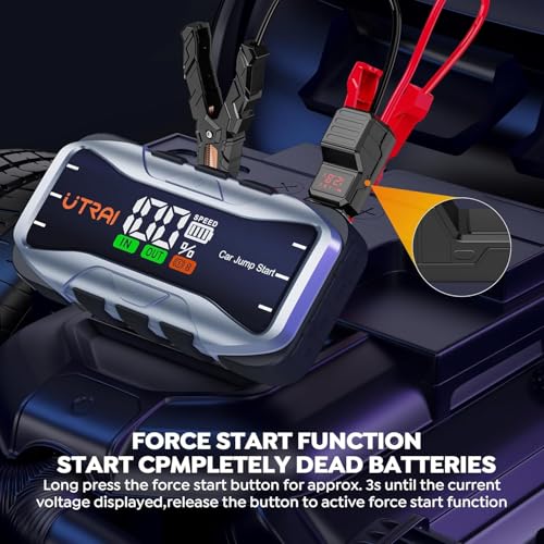 UTRAI 8000A Portable Car Jump Starter, 12V Battery Jumper for All Gas & 12L Diesel Engines, 27000mAh Jump Box with 65W USB-C Fast Charging, 2 USB & DC Output Jump Pack, 600LM LED Flashlight