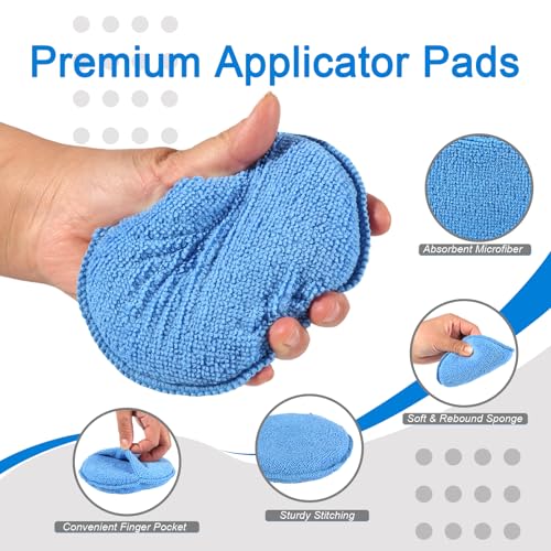 6PCS Wax Applicator Pads, 5" Microfiber Applicator Pad with Finger Pocket, Foam Buffing Pad for Car Detailing & Cleaning