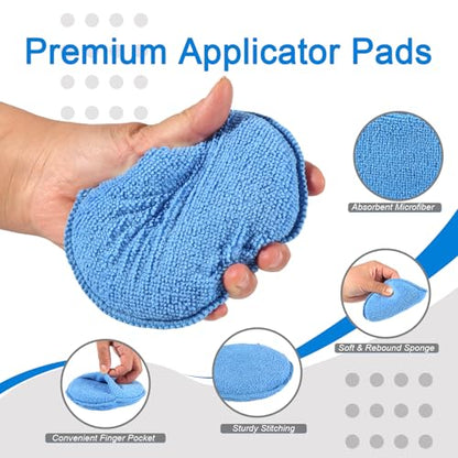 6PCS Wax Applicator Pads, 5" Microfiber Applicator Pad with Finger Pocket, Foam Buffing Pad for Car Detailing & Cleaning