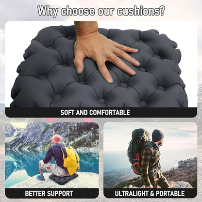 Inflatable Seat Cushion, Lightweight Stadium Seat Pad, Travel Air seat Cushion Anti-Slip for Airplane, Long Flights, Hiking, Climbing, Home and Camping, Compact Air Cushion - color: Black(two Pack)