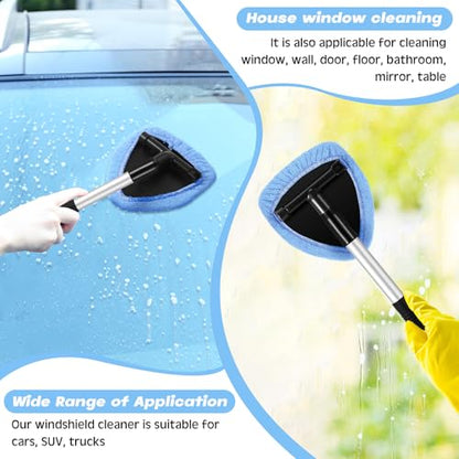 Potchen 8 Pcs Car Windshield Cleaner Tool Kit with Extendable Handle, Microfiber Towel Pads, Brush, Empty Spray Bottle for Auto Glass Wiper Suvs Rvs & Home Windows(Light Blue) - color: Light Blue