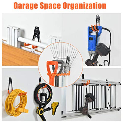 AOBEN 24PCS Garage Hooks, Heavy Duty Double Garage Hanger Organizer Wall Mount Iron Anti-Slip Garage Storage Hooks for Ladder, Power Tool,Bike,Ropes（23 Hooks & 1 hoder Strap-Orange - size: 24PCS OR