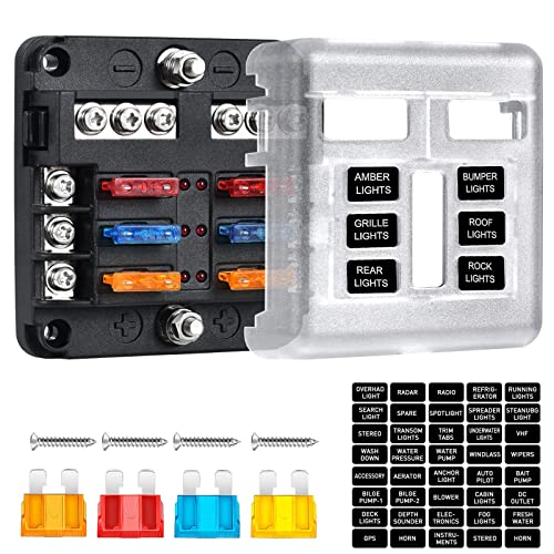 6-Way Marine Fuse Block,Waterproof 12v Fuse Block with LED Indicator for 12V/24V Automotive Golf Cart Truck Car Boat Marine RV Motorcycle - style: 6-Way