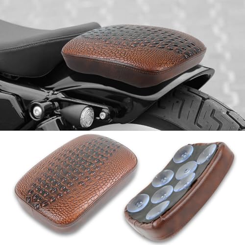 DREAMIZER Motorcycle Rectangular Pillion Passenger Pad Seat Universal Crocodile Style Brown Solo Seat Leather Pillon 8 Cushion Compatible with Harley Cruiser Chopper Custom - style: Crocodil Brown