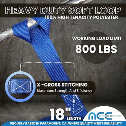 Mega Cargo Control 1" Blue Soft Tie Loops, 8 Pack UTV Offroad & Motorcycle Handlebar Tie Downs - 2400 LBS Break Strength - color: Blue (8 - Pack), size: Soft Tie Loops
