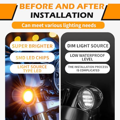 DREAMIZER Motorcycle Led Turn Signal Lights 2pcs,Bullet Blinker Motorcycle Front Rear Lights W/Running Light Universal Compatible with Harley Honda Suzuki Triumph Yamaha Bobber Cafe Racer Chopper - color: A-Front/Black shell + yellow-white light