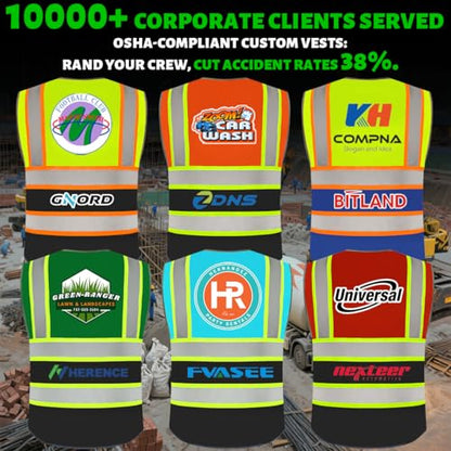 BeautyWill Personalized Team Vest: Class 2 Hi-Vis Safety Vest for Men | Custom Logo & 5 Reflective Pockets - color: 003-blueblack-knit-1pcs, size: XX-Large
