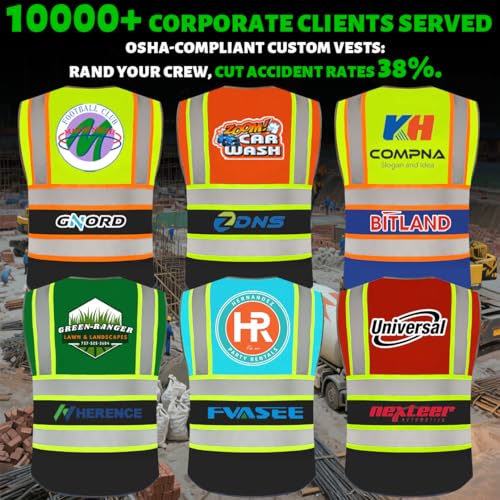 BeautyWill Personalized Team Vest: Class 2 Hi-Vis Safety Vest for Men | Custom Logo & 5 Reflective Pockets - color: 003-blueblack-knit-1pcs, size: Large