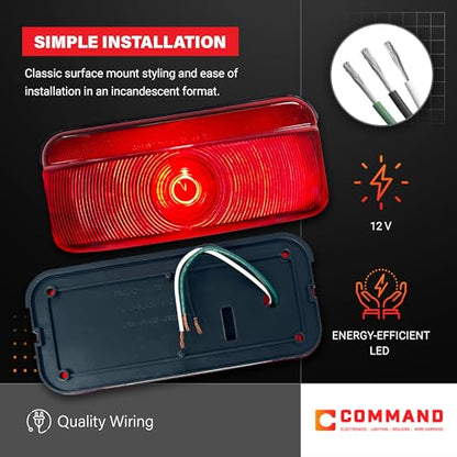 Command Electronics OEM 12V Incandescent RV & Trailer Tail Light - Made in USA - Brake Light with Built-in Reflector - Hardware & Connectors Included | Black Trim (1 Pack) - size: 1 Pack, style: Standard