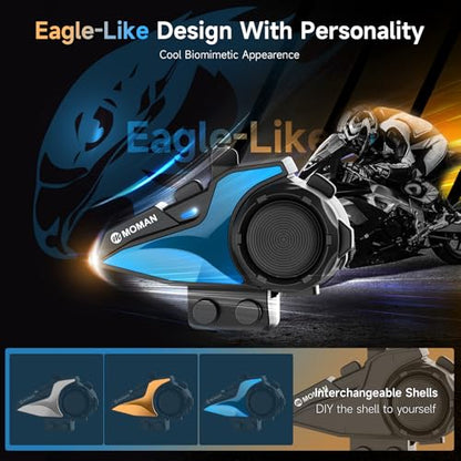 Moman Motorcycle Intercom, 2-Way Intercom Communication Systems, FM Music Sharing, Hi-Fi Stereo, CVC Noise Cancellation, Waterproof BT5.1 Group Helmet Speaker Headset, for Dirt Bike/ATV(H2E 1 Pack)