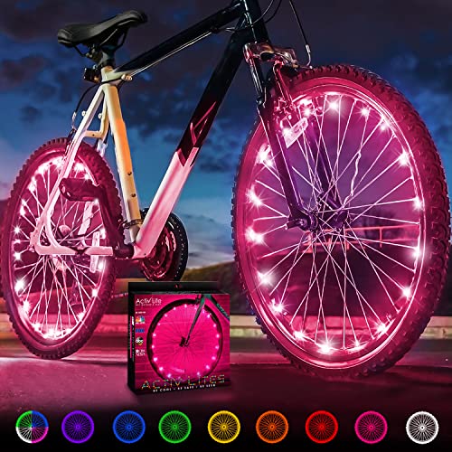 Activ Life 2-Tire Pack LED Bike Wheel Lights with Batteries Included, Get 100% Brighter and Visible from All Angles for Ultimate Safety and Style - color: Pink
