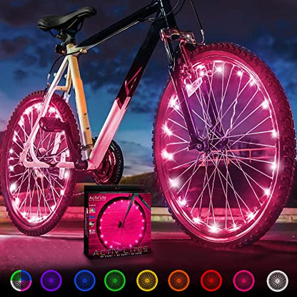 Activ Life 2-Tire Pack LED Bike Wheel Lights with Batteries Included, Get 100% Brighter and Visible from All Angles for Ultimate Safety and Style - color: Pink
