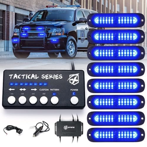 Xprite Blue LED Surface Mount Strobe Police Lights Kit, Emergency Safety Warning Flashing Grille Cop Marker Light for Volunteer Vehicles Trucks ATV UTV Cars Vans Motorcycle - 8PCS - color: Blue, size: 8PCS