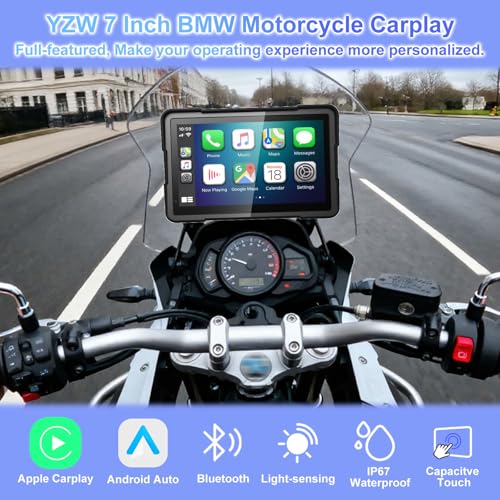 2026 YZW 7" GPS Navigation Screen Motorcycle Carplay for BMW, Native Wonder Wheel, Data Reading, Android Auto, 1000 Nits HD, IP67 Waterproof, BT, Plug&Play, TPMS, Light Sensor, Lossless Installation - size: BM 7"+Wonder Wheel+Lossless Installation