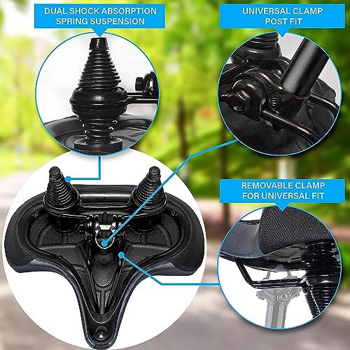 X WING New-Age Noseless Bike Seat Cushion for Men & Women - Extra Padding & Wide - Suitable for City, Electric, Stationary Bikes - Compatible with Peloton Bikes – Wide Winged Bike Seat with Cushion - color: Black Mega