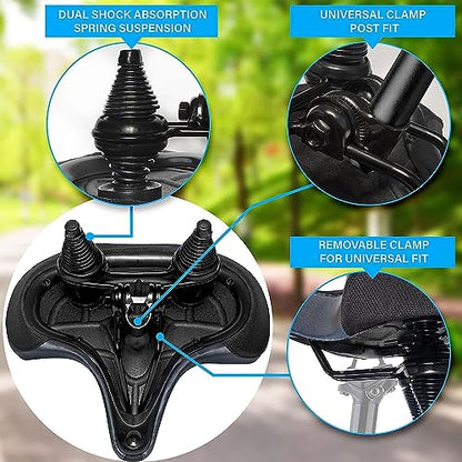 X WING New-Age Noseless Bike Seat Cushion for Men & Women - Extra Padding & Wide - Suitable for City, Electric, Stationary Bikes - Compatible with Peloton Bikes – Wide Winged Bike Seat with Cushion - color: Black Mega