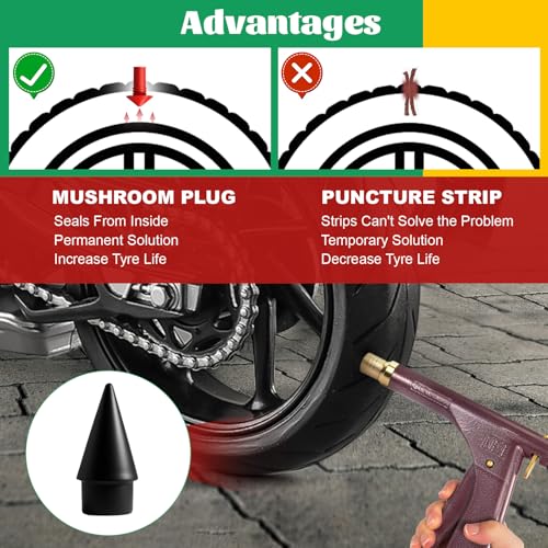 37 Pcs Mushroom Tire Plug Kit,Tire Plug Gun with 16 Plugs for Tubeless Tyre Punctures and Flats on Motorcycle,ATV,Trucks & Tractors,Fix a Flat Roadside Rapid Repair Set - size: 37 Pcs Mushroom Tire Plug Kit
