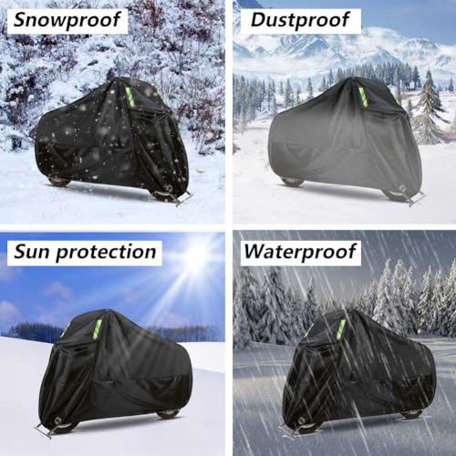 Motorcycle Cover Waterproof Motorbike Cover All Season 190T Durable Night Reflective Snow Cover with Lock-Holes & Storage Bag Vehicle Cover for Outdoor 116 x 55 x 43 inches - size: 116 x 55 x 43 inches