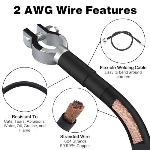 2 AWG Battery Cable with Battery Terminals, Pure Copper Wire, Automotive, Power Inverter, Welding, Golf Cart, Lawn Mower, Motorcycle (Black Wire, 3 FT (36 in), 5/16" to Top Post Neg, 1pc) - color: Black, size: 3 FT 5/16 TO TOP POST NEGATIVE