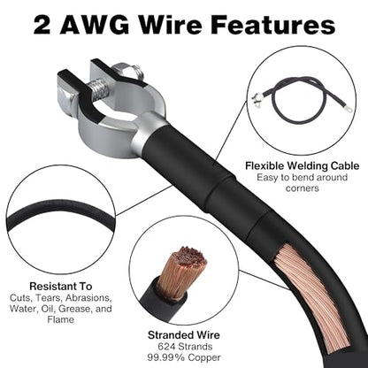 2 AWG Battery Cable with Battery Terminals, Pure Copper Wire, Automotive, Power Inverter, Welding, Golf Cart, Lawn Mower, Motorcycle (Black Wire, 1.5 FT (18 in), 5/16" to Top Post Neg, 1pc) - color: Black, size: 1.5 FT 5/16 TO TOP POST NEGATIVE